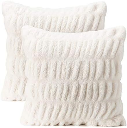 Chanasya Ruched Super Soft Faux Fur Throw Pillow Cover 2 Piece Set - Fuzzy Plush and Elegant Doub... | Amazon (US)