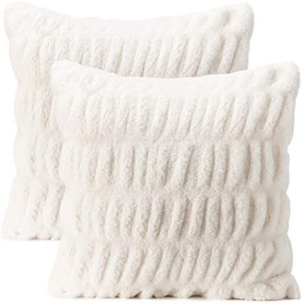 Chanasya Ruched Super Soft Faux Fur Throw Pillow Cover 2 Piece Set - Fuzzy Plush and Elegant Doub... | Amazon (US)