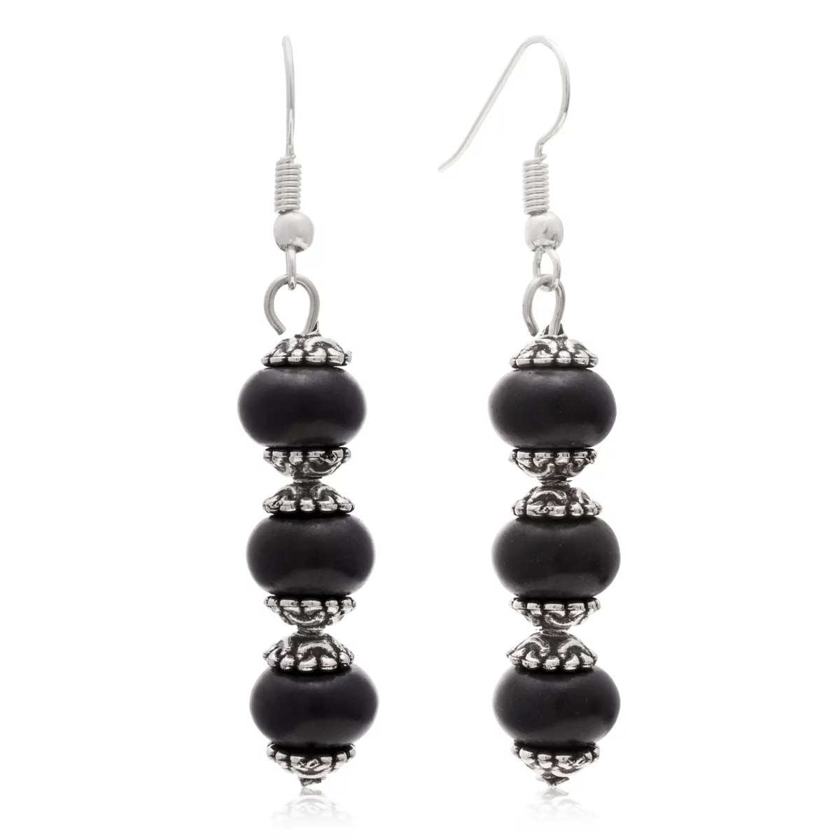SuperJeweler Black Onyx Earrings, 3 Stone Dangle Earrings, 2 Inches in Silver for Women - Walmart... | Walmart (US)