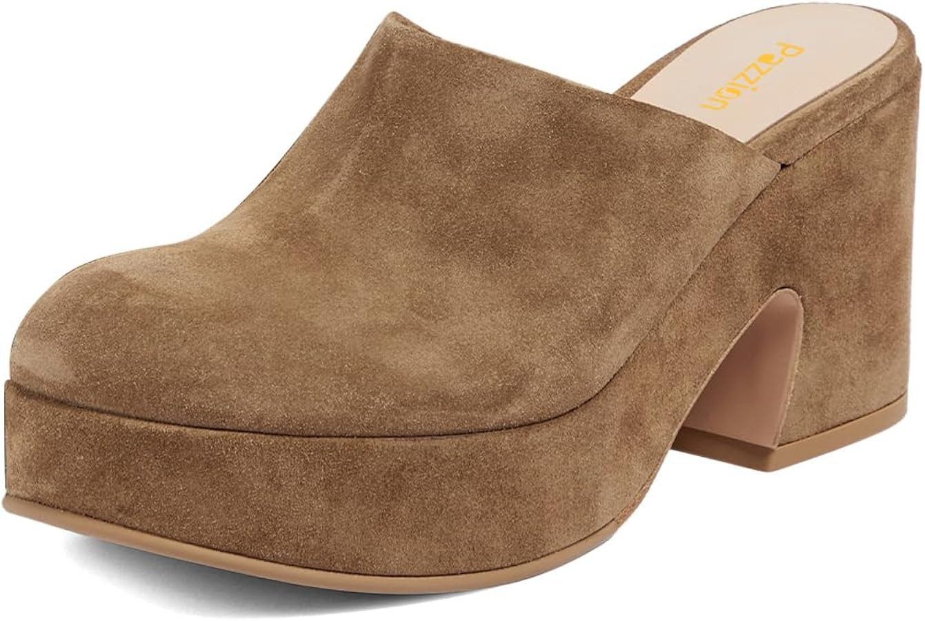 Pazzion Women Comfy Thick Platform Closed Round Toe Clog Mules Slip On Block High Heels Backless ... | Amazon (US)
