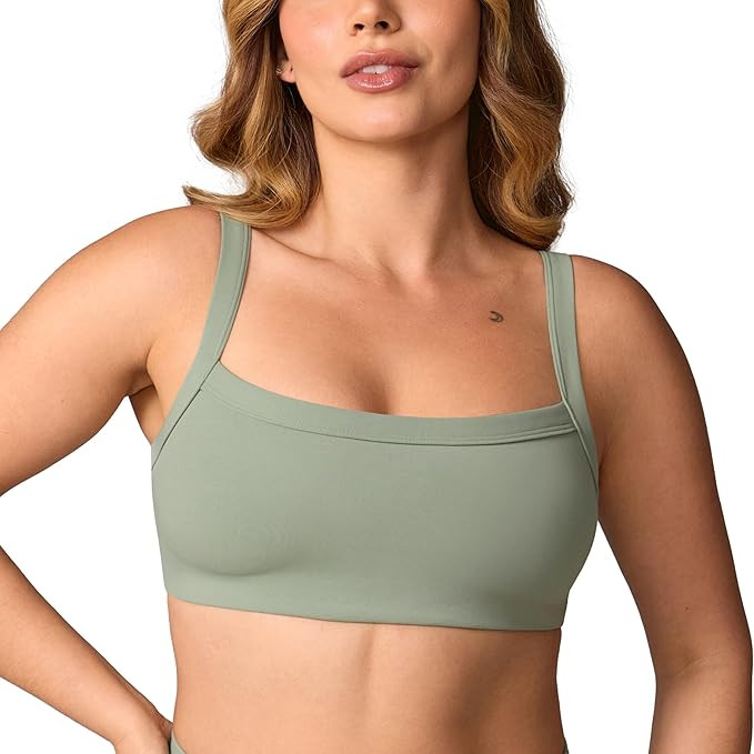 Hugcurve Adjustable Sports Bra Square Neck Wireless Padded Yoga Workout Tops | Amazon (US)
