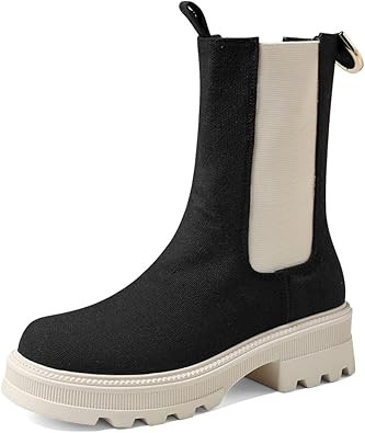 Women's Round Toe Low Heel Stretch Ankle Booties Classic Chelsea Booties | Amazon (US)