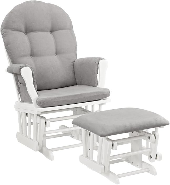 Windsor Glider and Ottoman, Polyester, Wood, Metal, White with Gray Cushion | Amazon (US)