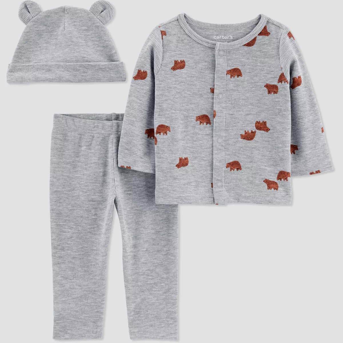 Carter's Just One You® Baby 3pc Bear Thermal Top & Bottom Set with Hat - Gray | Target