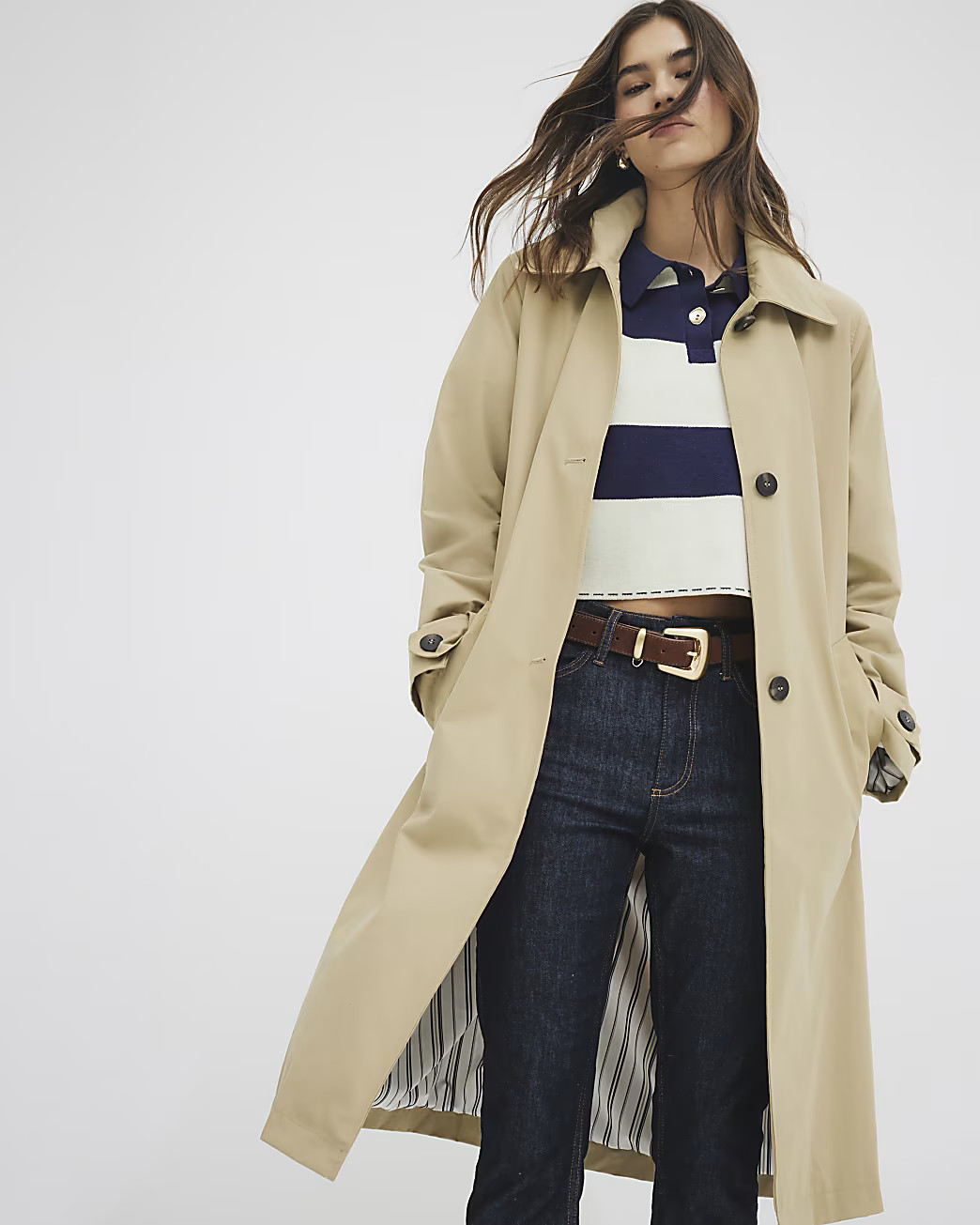 Beige Single Breasted Trench Coat | River Island UK & IE