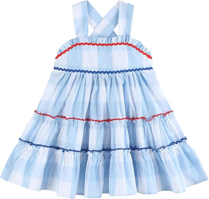 Lil cactus Baby and Girls Blue Gingham Layered Sundress | Amazon (US)