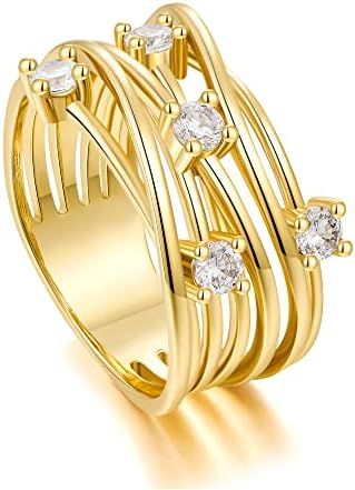 Amazon.com: 14k Gold Ring Cubic Zirconia ring - AllenCOCO Trendy Coil Ring for Women: Clothing, S... | Amazon (US)