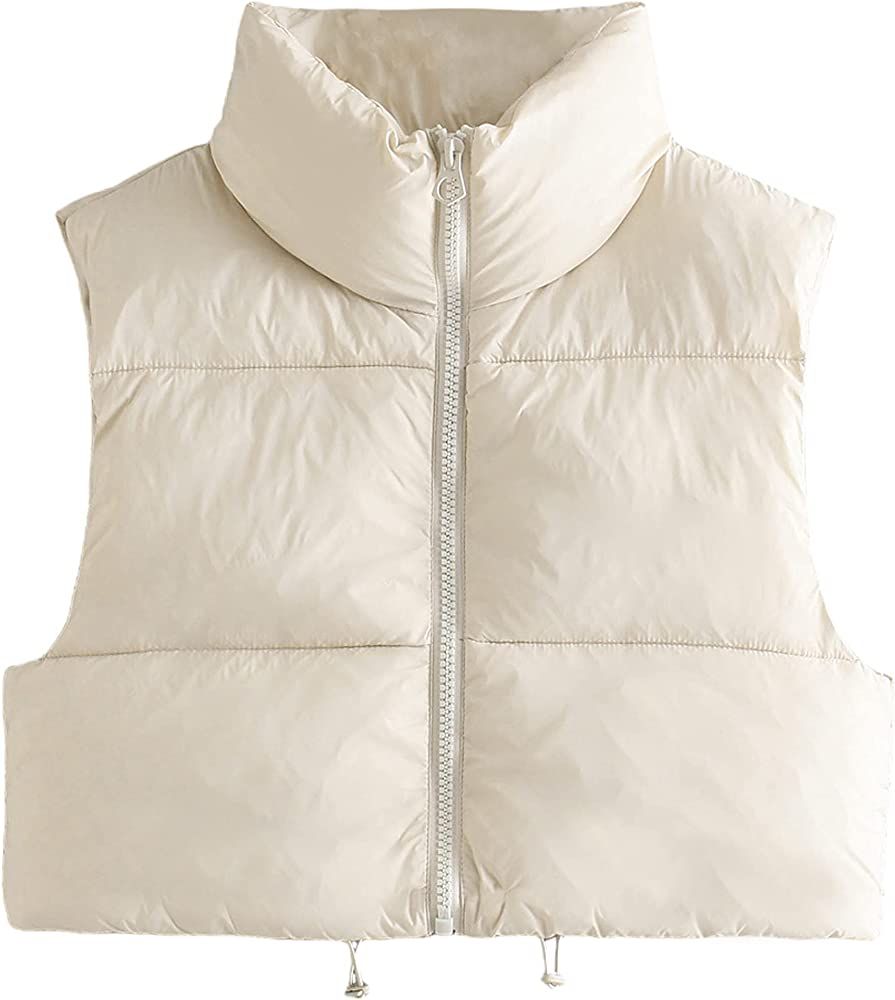 Athlisan Womens Cropped Puffer Vest Stand Collar Zip Up Lightweight Padded Coat (Beige, X-Large) ... | Amazon (US)