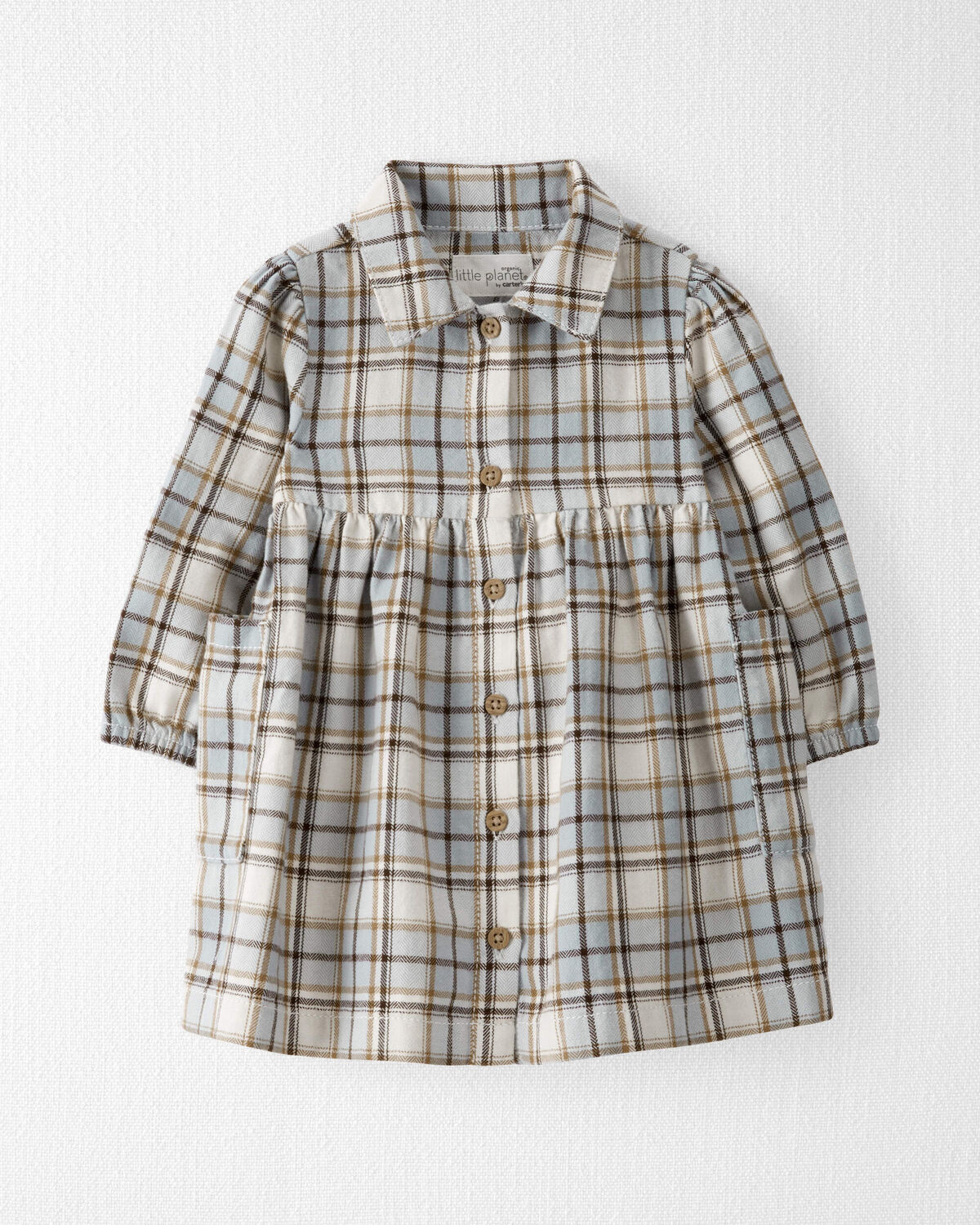 Baby Organic Cotton Herringbone Button-Front Dress in Plaid - Little Planet | Carter's | Carter's Inc