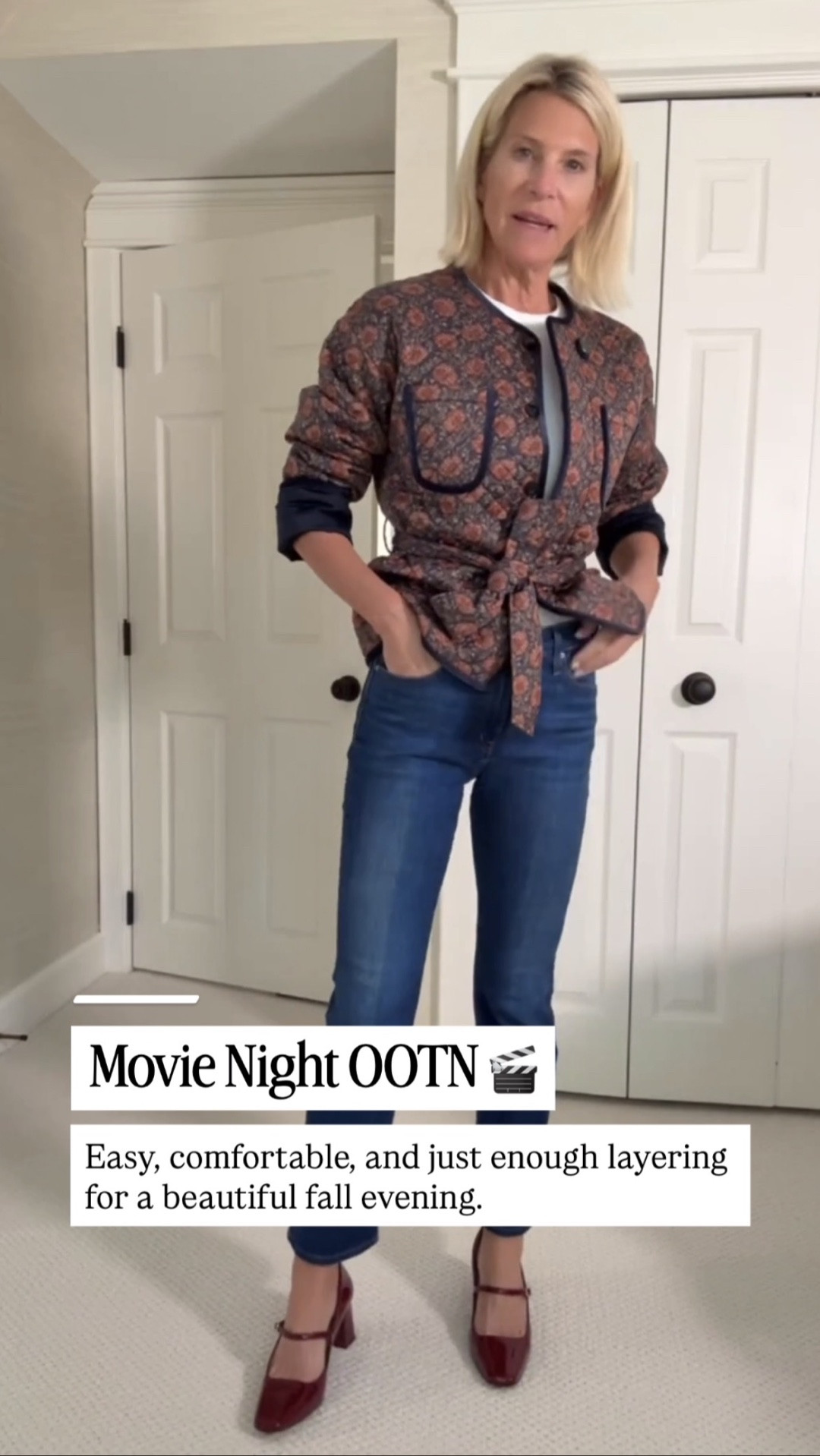Movie night OOTN! 🎬 I love this quilted jacket with my tried-and-true crop flares and Mary Janes, it’s just enough for a beautiful fall evening without too many layers.

👩‍💻 LTK PRO TIPS
❤️ Heart = Support my posts ;-)
🔖 Save = Get sale & restock alerts for the things you love!
📋 Lists = Keep favorites organized (List ideas: Christmas, Birthdays, and Vacations!)
📲 Share = Send lists and products to a friend (or your daughters like me).
💬 Comment = Ask me anything, and I’ll answer. ;-)

#LTKootd #LTKOver40 #LTKSeasonal