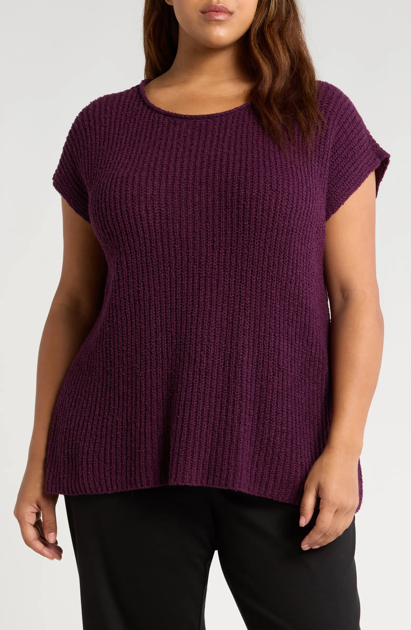 Eileen Fisher Ballet Neck Cap Sleeve Organic Cotton Sweater | Nordstrom | Nordstrom