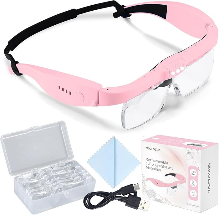 YOCTOSUN Magnifying Glasses with Light, Rechargeable Magnifying Headset with 5 Detachable Lenses ... | Amazon (US)