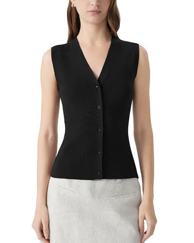 SUUKSESS Women Sleeveless Sweater Tops Summer V Neck Button Down Vest Tops Business Casual Work S... | Amazon (US)