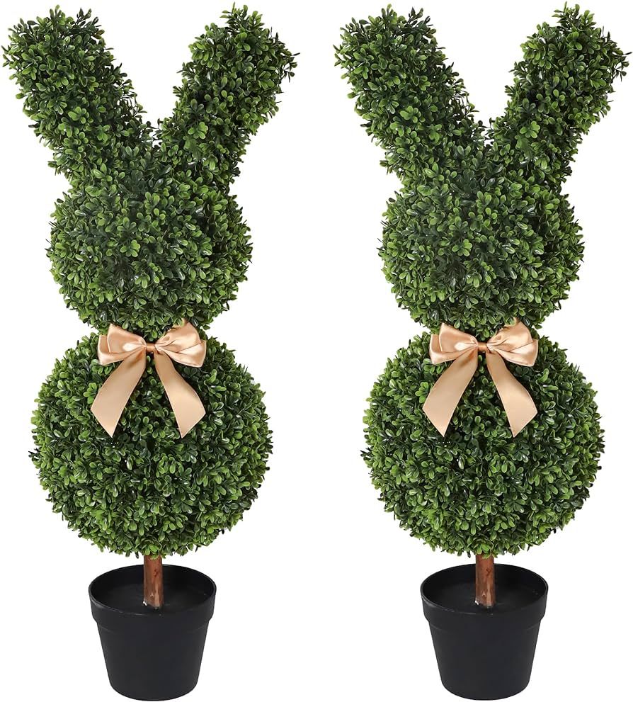 OAZALDA Artificial Bunny-Shaped Topiary Tree 35'' UV-Resistant Faux Boxwood Topiary Plant for Por... | Amazon (US)