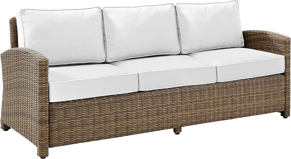 Crosley Furniture KO70049WB-WH Bradenton Outdoor Wicker Sofa, Weathered Brown with Sunbrella Whit... | Amazon (US)