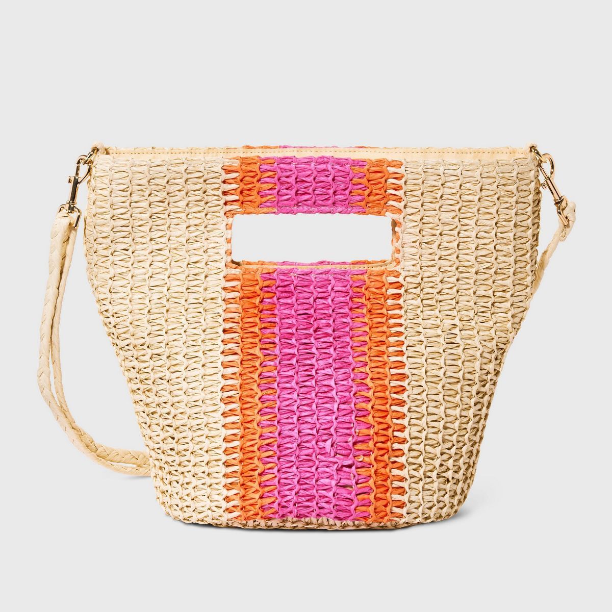 Straw Crossbody Bucket Bag - Universal Thread™ Pink/Orange Striped | Target