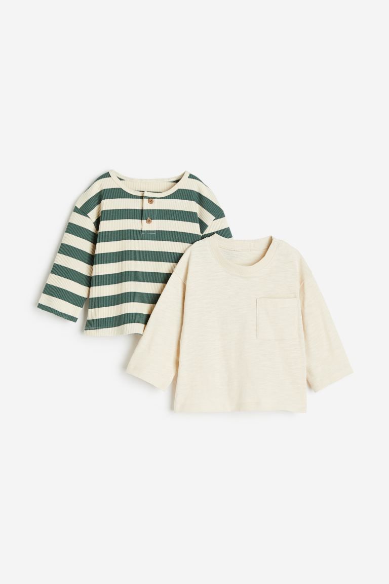 2-pack Cotton Jersey Shirts - Green/striped - Kids | H&M US | H&M (US + CA)