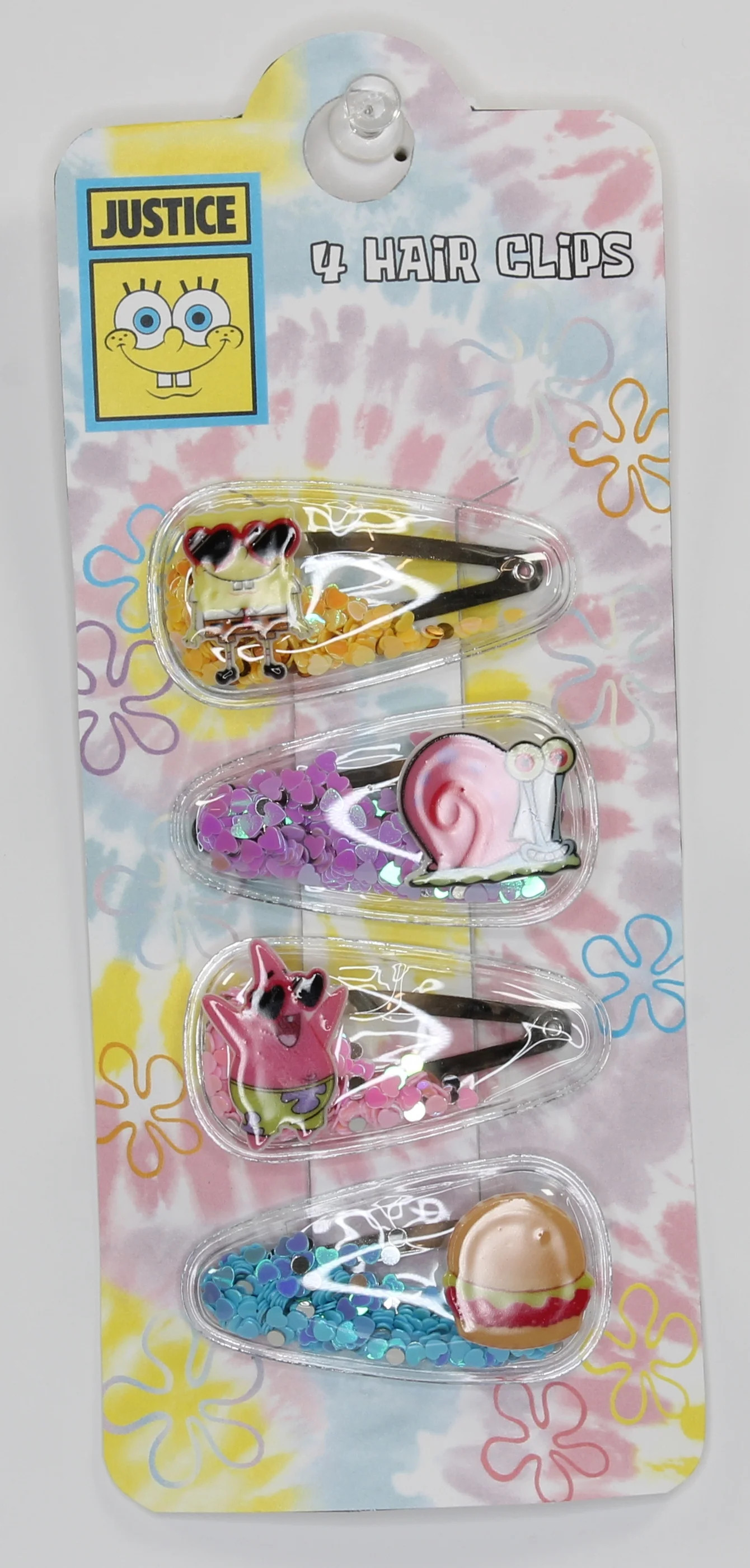 Justice x SpongeBob SquarePants Girls Glitter Snap Clips, 4-Piece Set, Multi | Walmart (US)