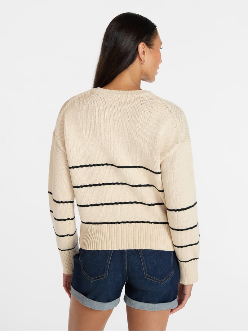 Time and Tru Women's Striped Cardigan Sweater with Long Sleeves, Sizes XS-XXXL | Walmart (US)