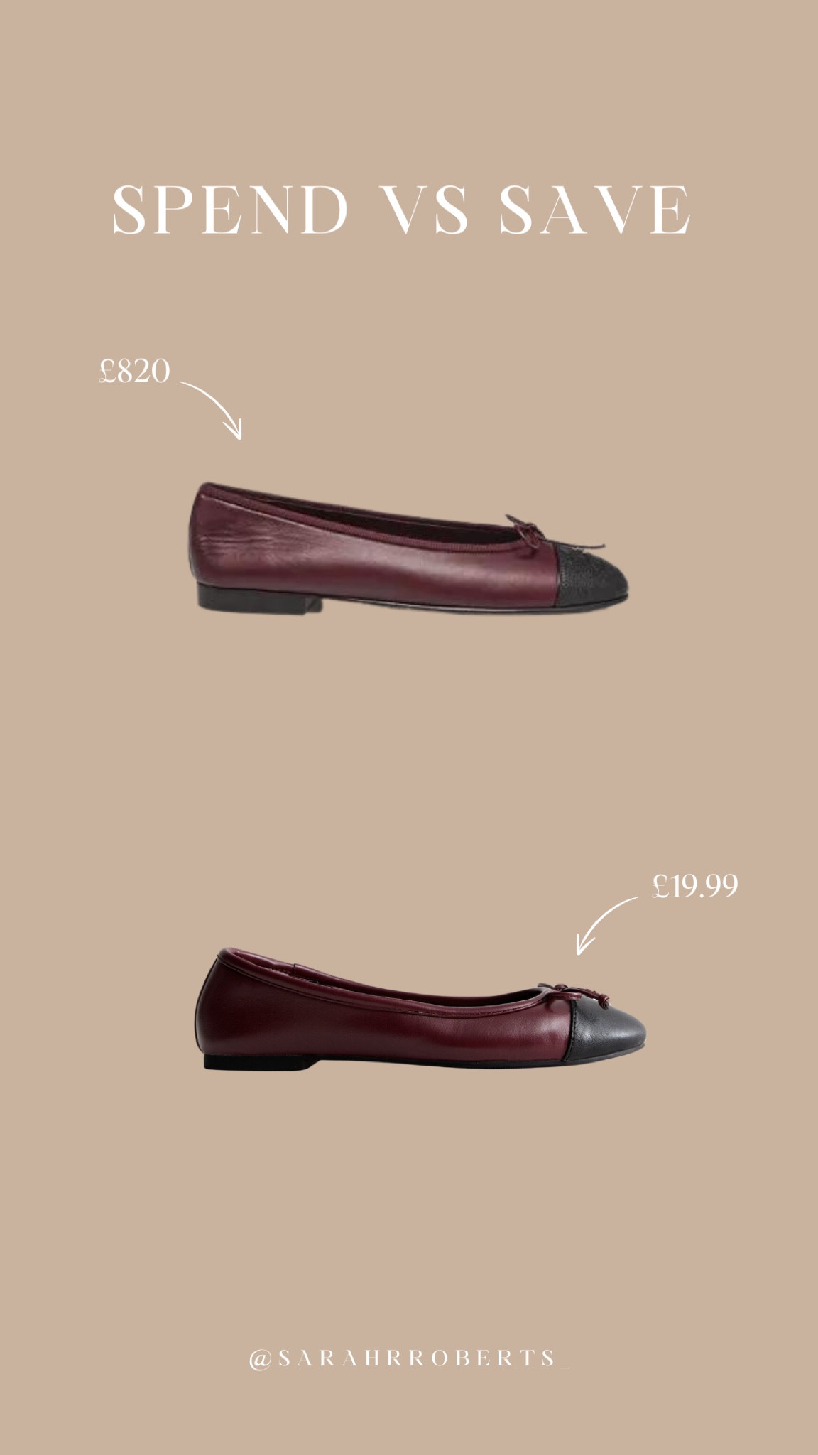 SPEND VS SAVE 🫶🏼
Ballet flats are big this season and I spotted these Chanel Dupes for less than £20! 

Chanel ballet pumps, ballet pumps, burgundy, high street finds, autumn shoes 

#LTKshoes #LTKuk #LTKautumn