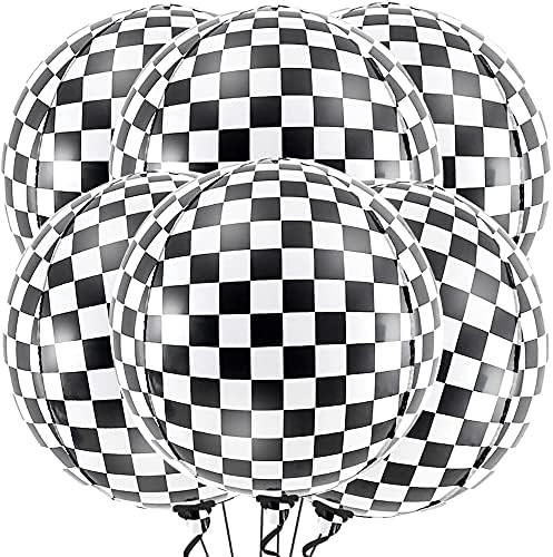 Big 22 Inch Black and White Checkered Balloons - Pack of 6, Checkered Race Car Balloons | 360 Deg... | Amazon (US)