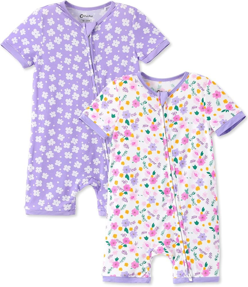 PATPAT Baby Romper 2-Pack with Bamboo Viscose, Infant Snug fit Pajama Jumpsuits with 2-Way Zipper... | Amazon (US)