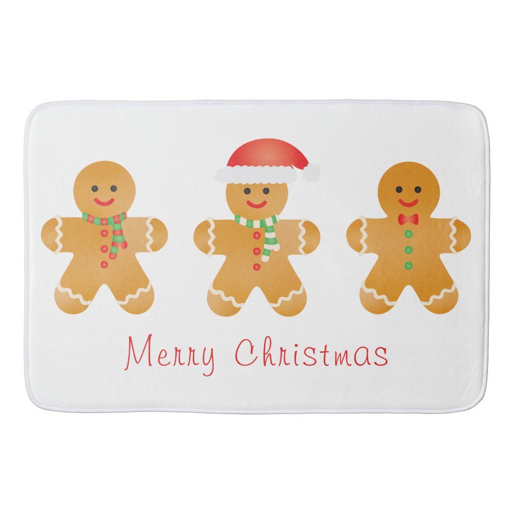 Merry Christmas Gingerbread Men Bath Mat | Zazzle