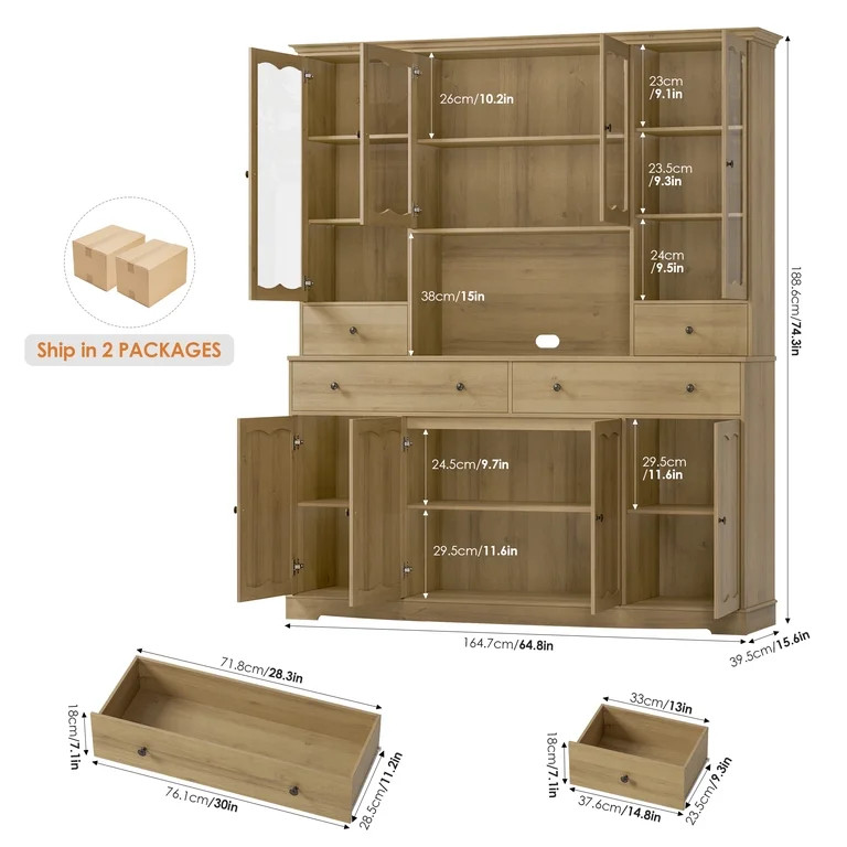 Homfa 74.2'' Tall Kitchen Pantry with 8 Doors Storage Hutch, Large Wood Storage Cabinet with 4 Dr... | Walmart (US)