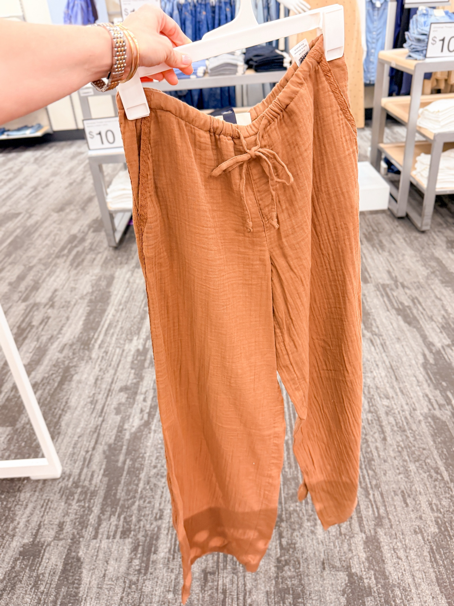 Mid-rise draw string wide leg pull-on pants