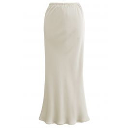 Texture Satin Drawstring Maxi Skirt in Ivory | Chicwish