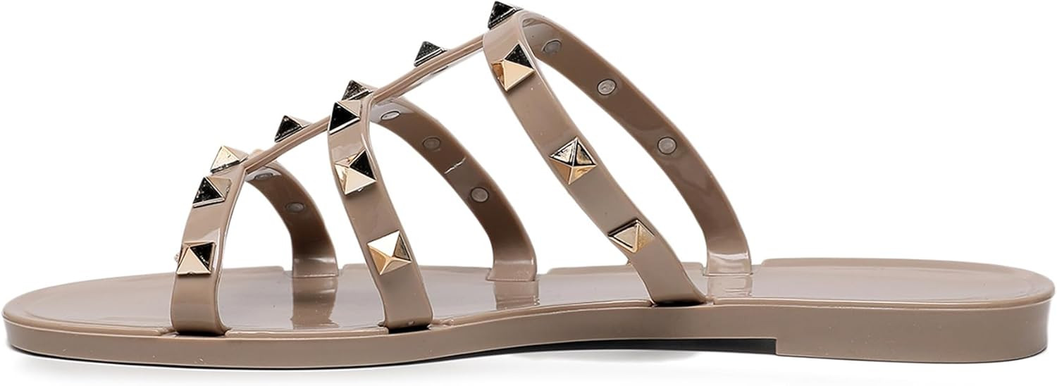 Pajeelo Women Jelly Sandals Flat Studded Shoes for Summer Beach Dressy jellies Slide Rivets Strap... | Amazon (US)