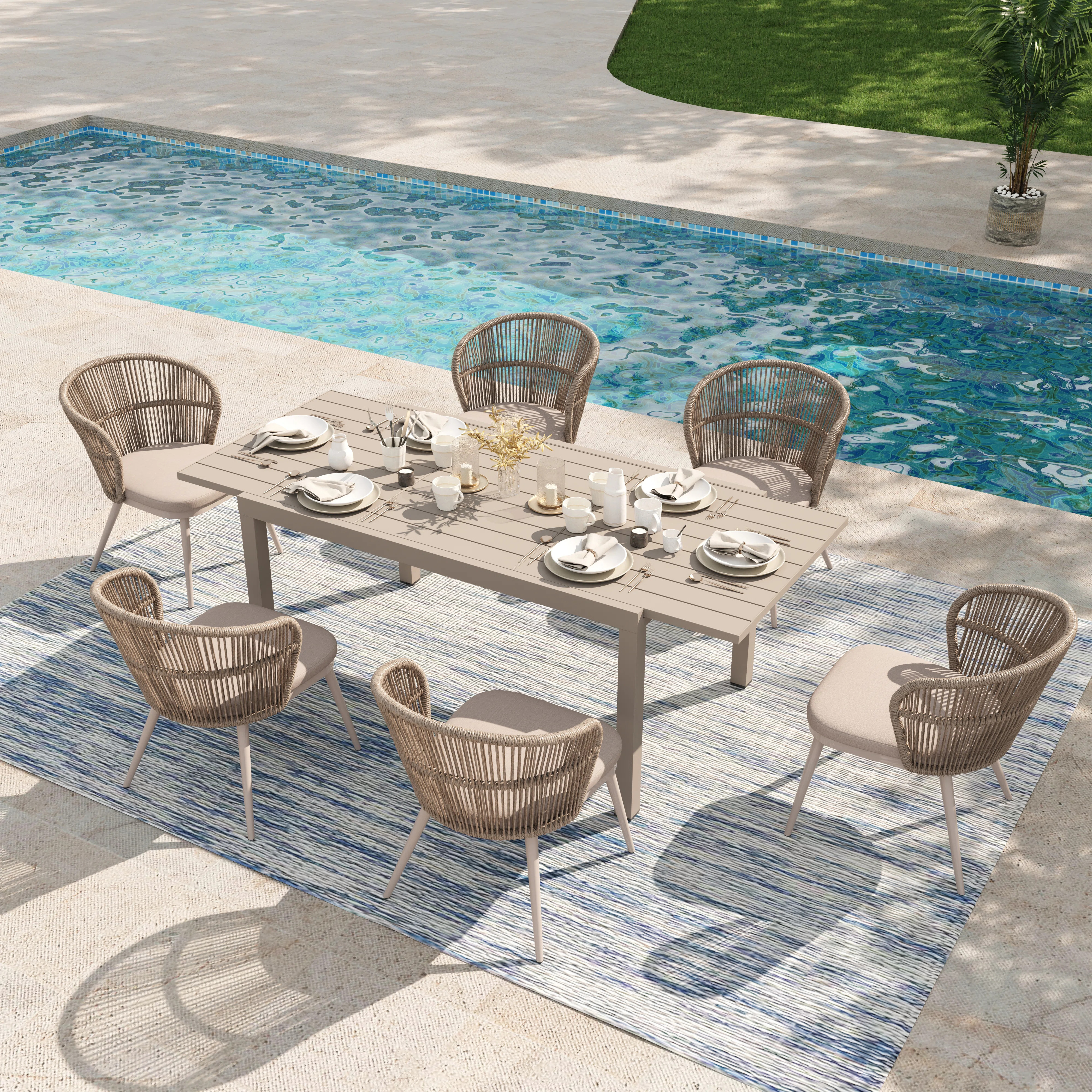 6 - Person Outdoor Stretchable Dining Set With Cushions | Wayfair North America