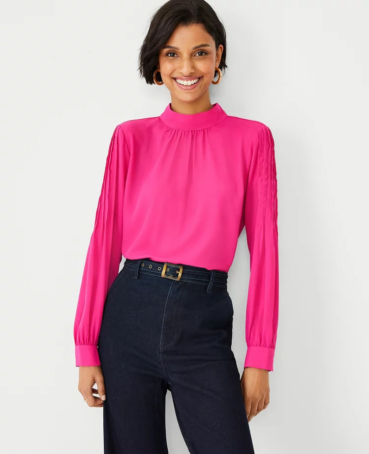 Mixed Media Mock Neck Blouse | Ann Taylor (US)