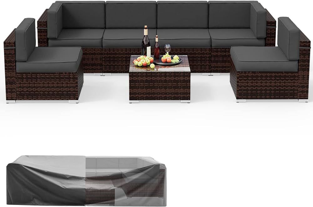 Amopatio Patio Furniture Set 7 Pieces Patio Conversation Set, Outdoor Sectional Wicker Rattan Sof... | Amazon (US)