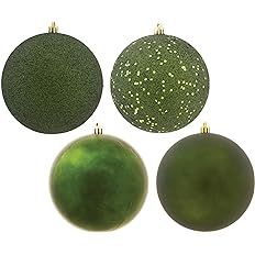 Vickerman 10" Moss Green 4-Finish Ball Ornament Assortment, 4 per Bag | Amazon (US)