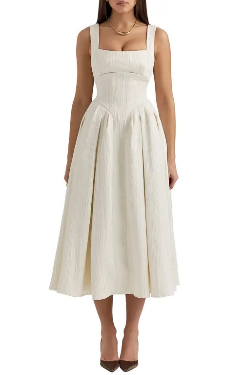 HOUSE OF CB Isabeau Voluminous Fit & Flare Midi Dress in Ivory at Nordstrom, Size Large D | Nordstrom