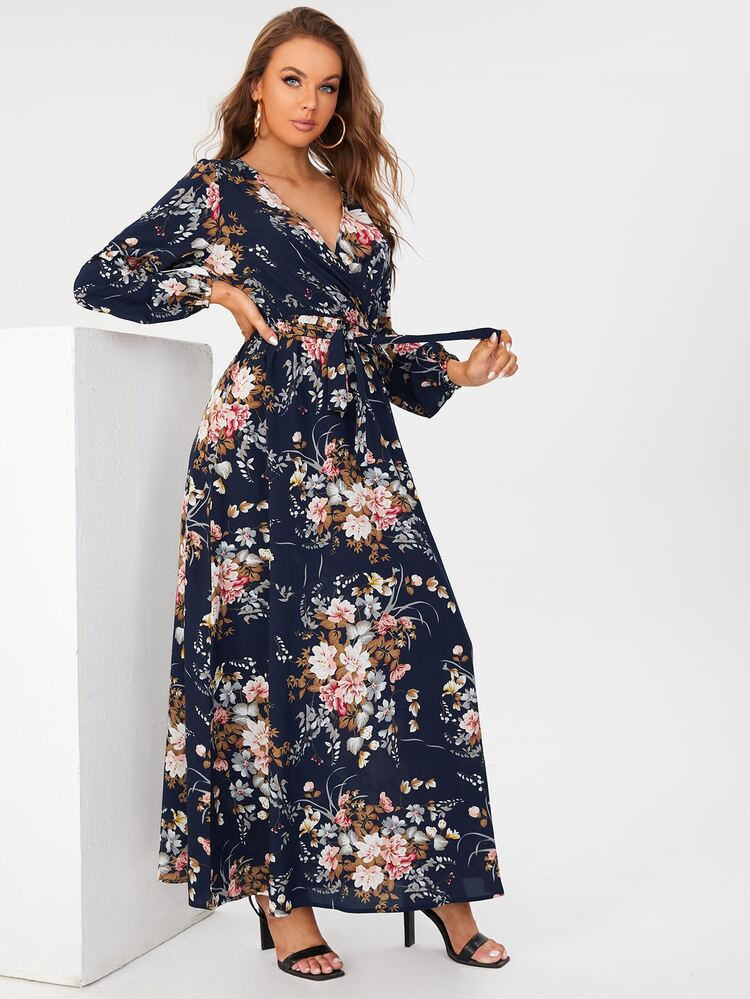 SHEIN Tall Floral Print Belted Dress | SHEIN