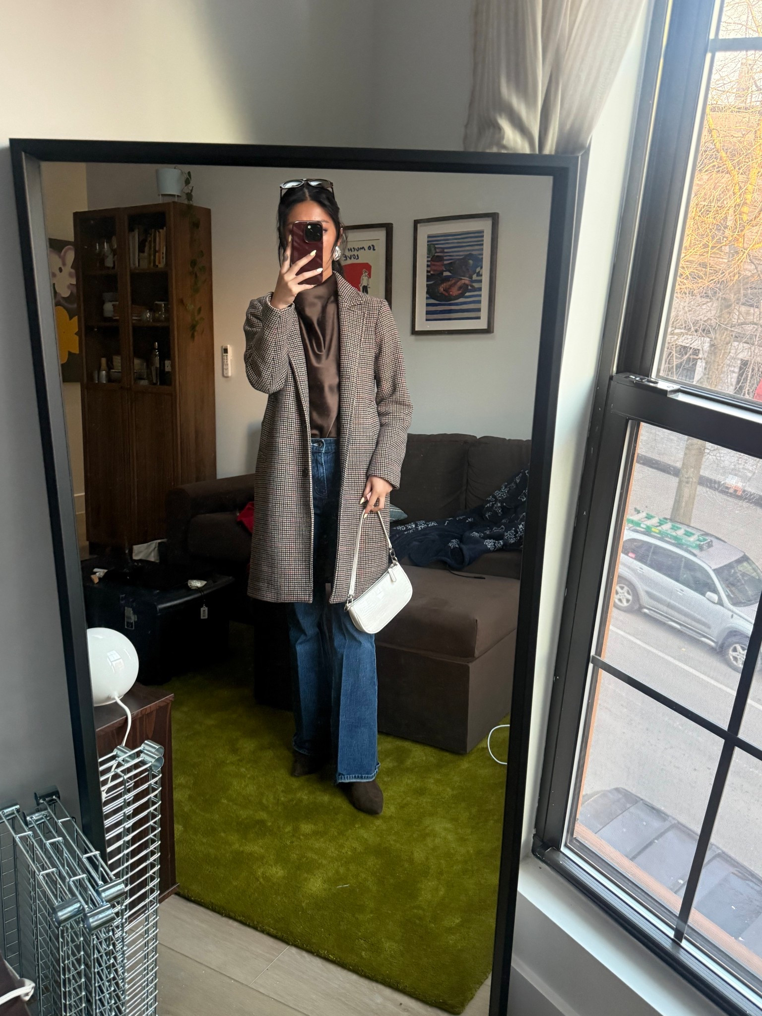 So many questions on this coat!! It’s Abercrombie Wool Blend Dad Coat in houndstooth / checkered pattern. Sold out and bought a long time ago  but you can find it on poshmark! 

This is a Small Petite. Life hack to is to size down in men’s too. 

Abercrombie dad coats are the best and highly recommend! Linking similar! 