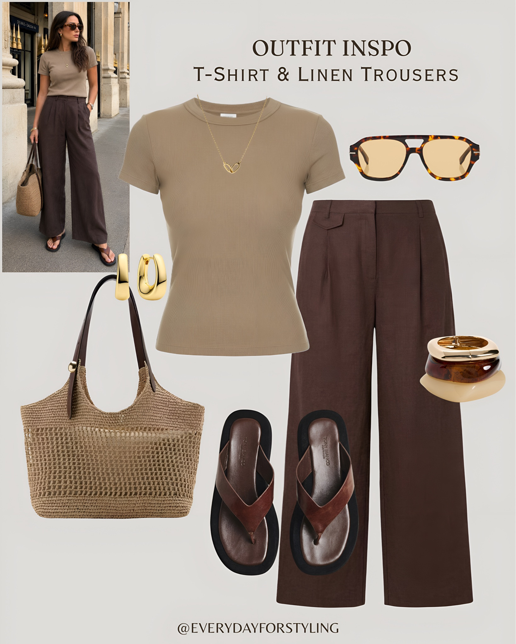Tan tee, chocolate linen trousers and a raffia tote — warm, relaxed and quietly luxurious 🤎

t-shirt and linen trousers outfit, linen trousers summer styling, how to style linen trousers, tshirt outfit ideas women, casual chic summer outfits, tonal dressing summer looks, stripe tee linen trousers, chocolate linen trousers outfit, navy linen trousers styling, cream linen trousers look, effortless summer outfits women, quiet luxury casual style, European summer outfit ideas, simple summer outfits 2026, elevated basics wardrobe, smart casual women summer, linen trousers outfit inspo, neutral summer outfits women, chic everyday looks 2026, everydayforstyling

#TshirtAndLinenTrousers, #LinenTrousersOutfit, #EffortlessSummerStyle, #CasualChicSummer2026, #SimpleElegantOutfits​​​​​​​​​​​​​​​​

#LTKSeasonal #LTKTravel #LTKootd
