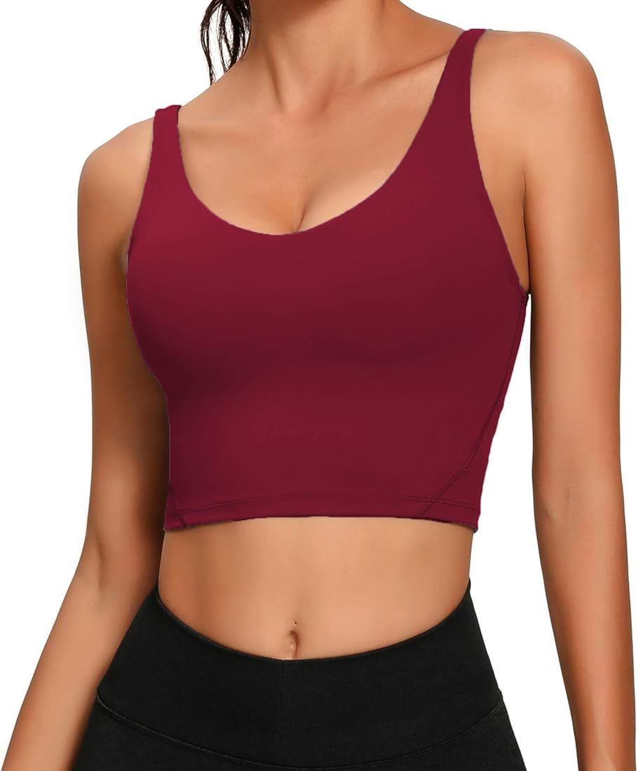 Lemedy Women Sports Bra Longline Crop Tank Top Padded Workout Running Yoga | Amazon (US)
