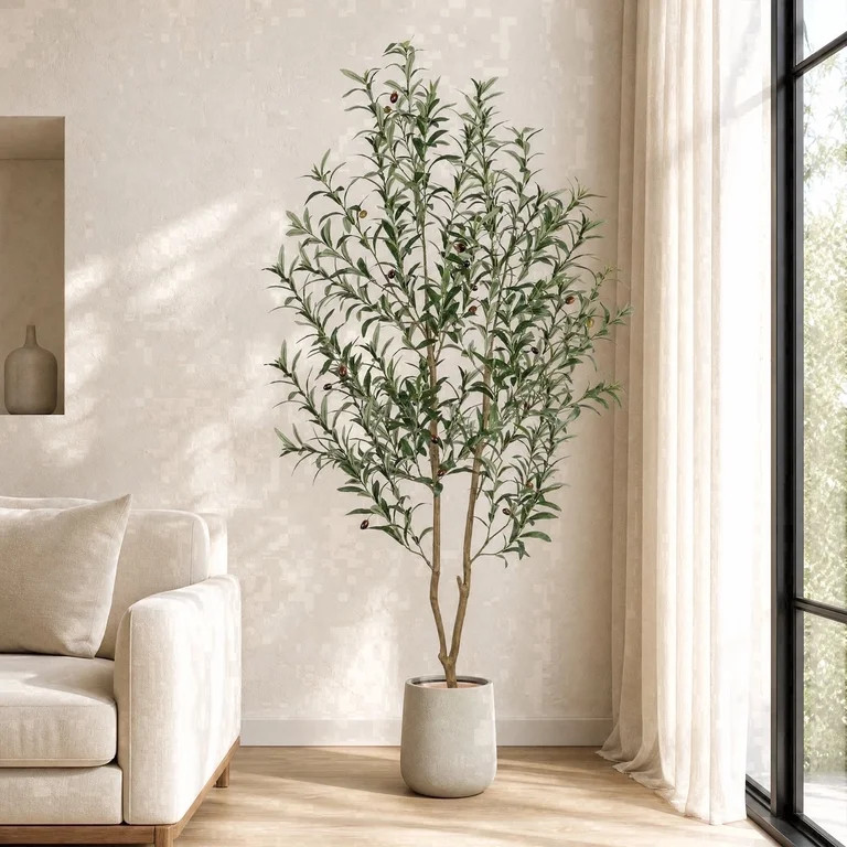 ROMSWI 6FT Artificial Tree Tall with Pot, Olive Faux Plant with Lifelike Fruits and Natural Wood ... | Walmart (US)