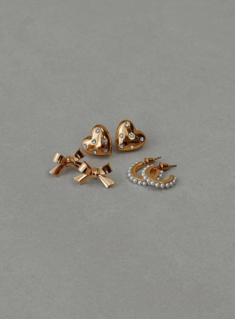 Bows & Hearts Earring Pack Gold | Princess Polly US
