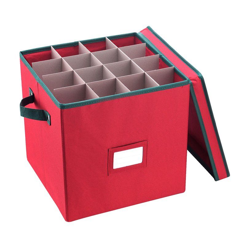 Elf Stor Christmas Decor Storage Box with 64 Compartment Dividers, Riveted Handles and Lid, Red | Walmart (US)