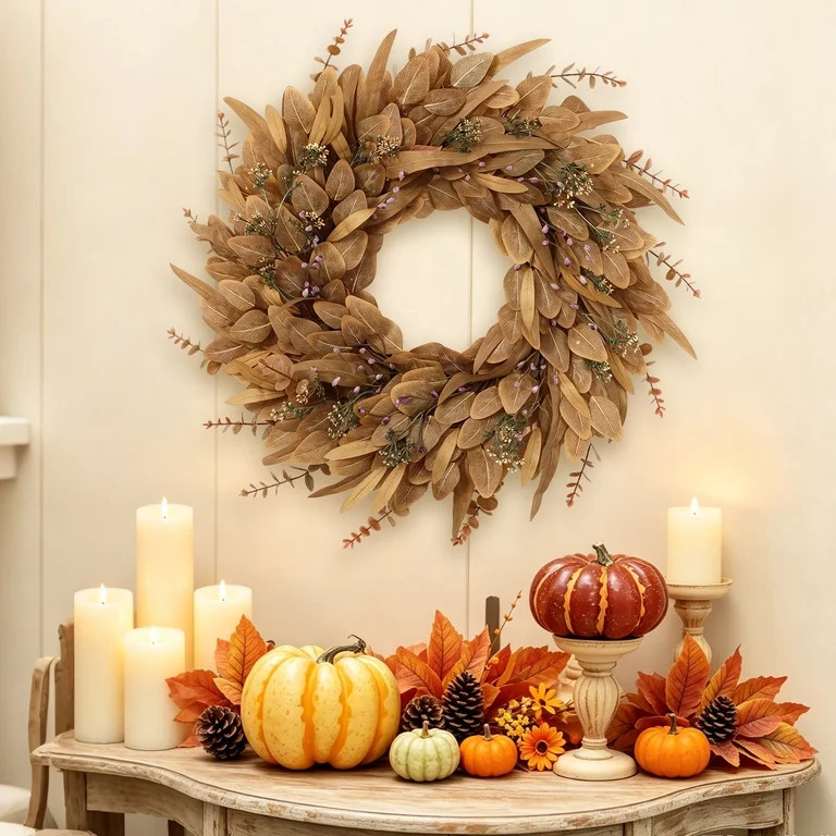 Yastouay 26" Fall Wreath for Front Door, Fall Decor for Home, Artificial  Autumn Wreath with Euca... | Walmart (US)