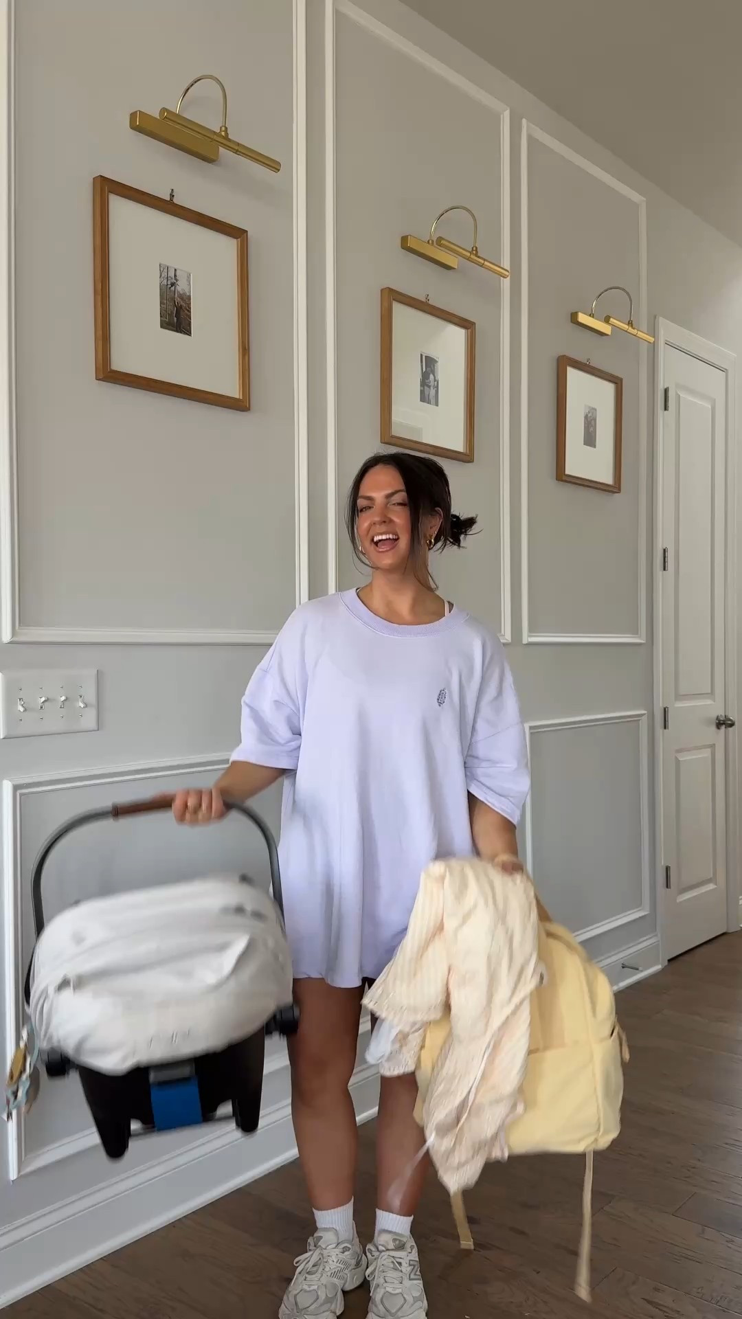 What I’m wearing and bringing as a mom of two going to brunch!

Exact romper is Posie Gingham Romper from Altar’d State (they aren’t on LTK) so I linked similar ones below!