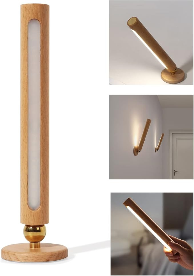 TUNJINSHOU 360° Rotatable Wooden Led - Magnetic Detachable Stepless Dimmable Rechargeable Wall L... | Amazon (US)