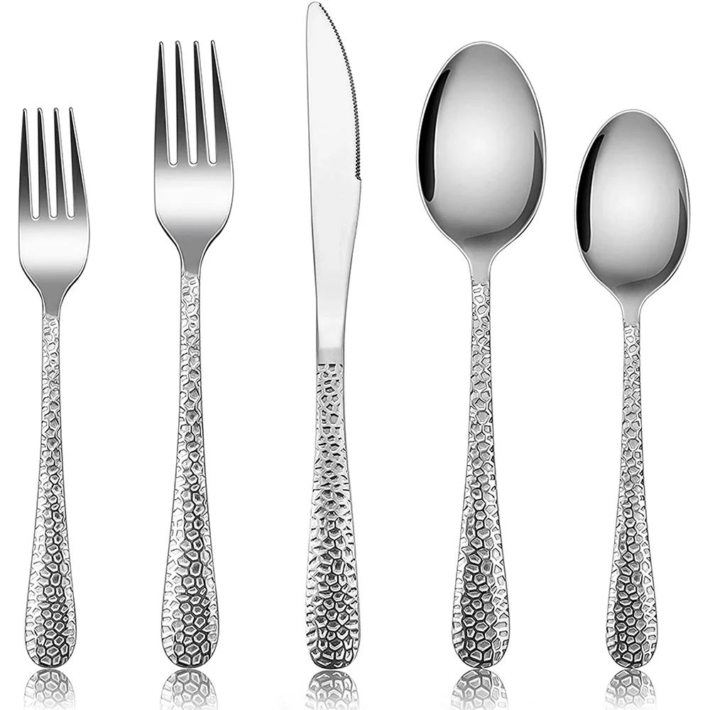 Hammered Silverware Set for 8, VeSteel 40-Piece Stainless Steel Flatware Cutlery Set, Includes Kn... | Walmart (US)