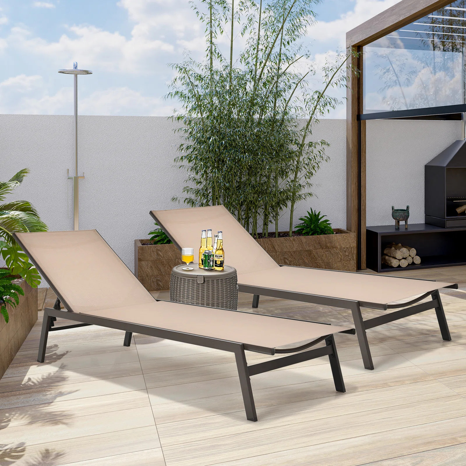 Patiojoy 2pc Patio Chaise Lounger With 6-postion Adjustable Backrest And Breathable Fabric (Set o... | Wayfair North America