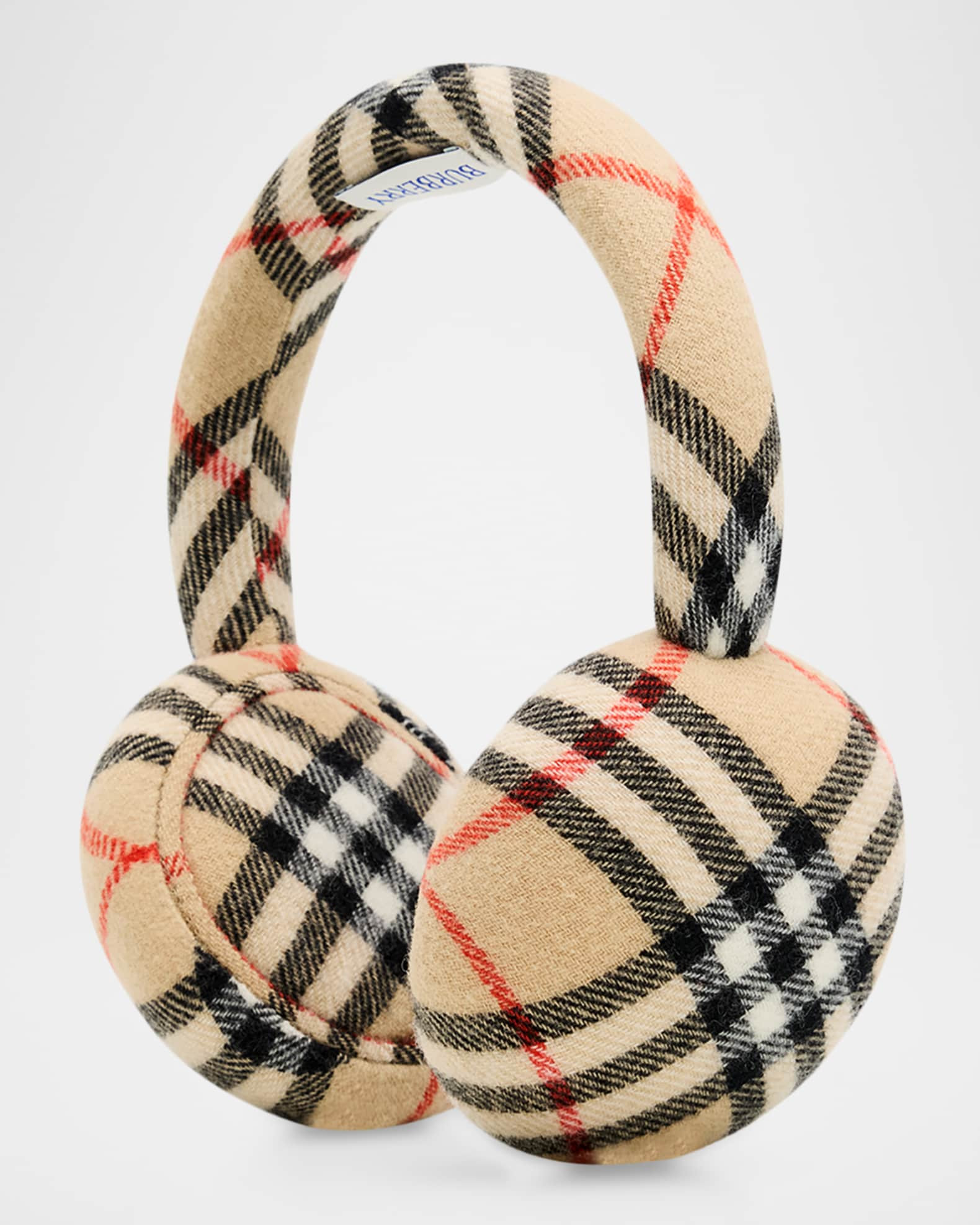 Wool Cashmere Check Earmuffs | Neiman Marcus