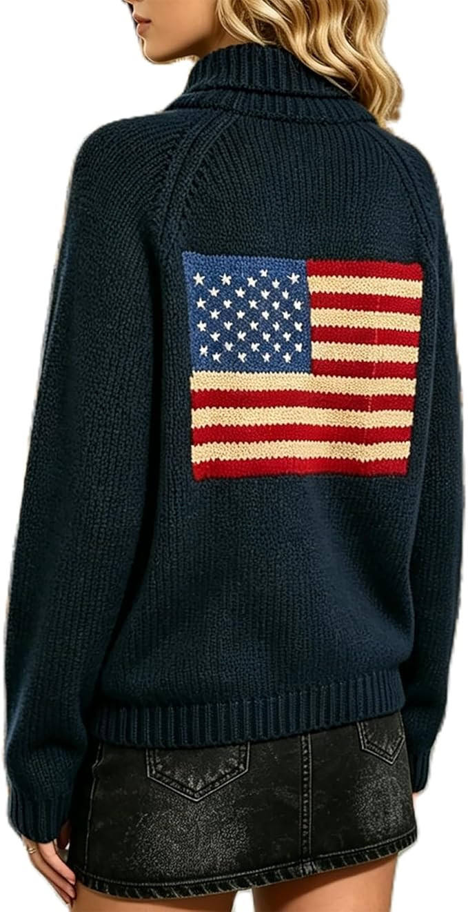 Mxiqqpltky American Flag Cardigan Sweaters for Women Y2K Striped Star Long Sleeve Button Down 4th... | Amazon (US)